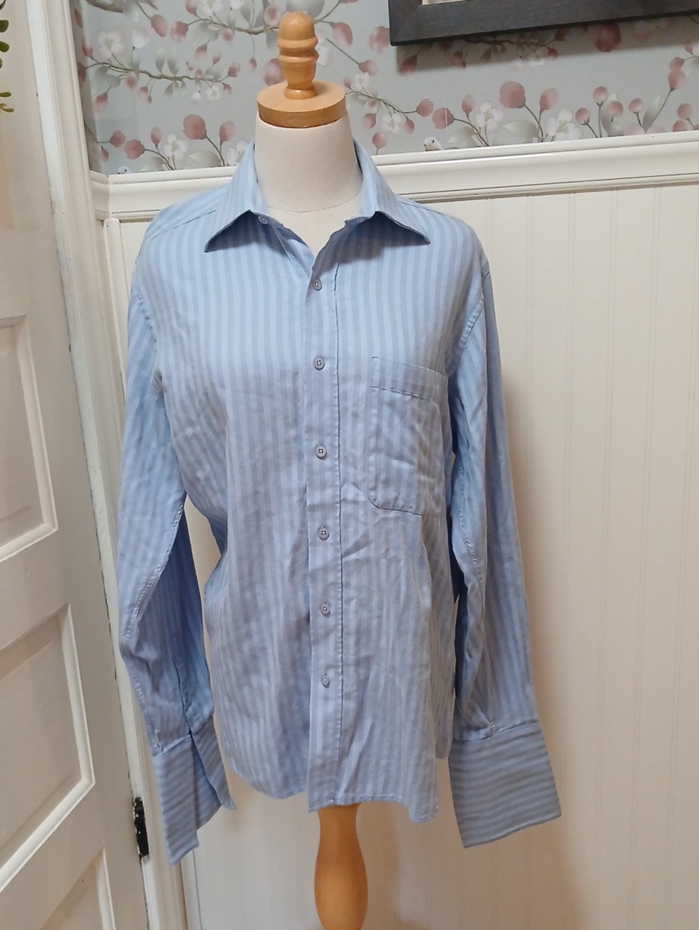 Emanuel Ungaro Light Blue Vertical Stripe Dress Shirt